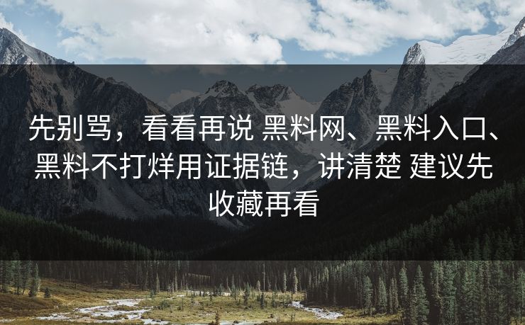 先别骂，看看再说 黑料网、黑料入口、黑料不打烊用证据链，讲清楚 建议先收藏再看