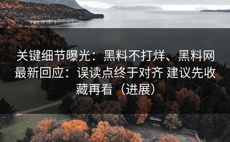 关键细节曝光：黑料不打烊、黑料网最新回应：误读点终于对齐 建议先收藏再看（进展）