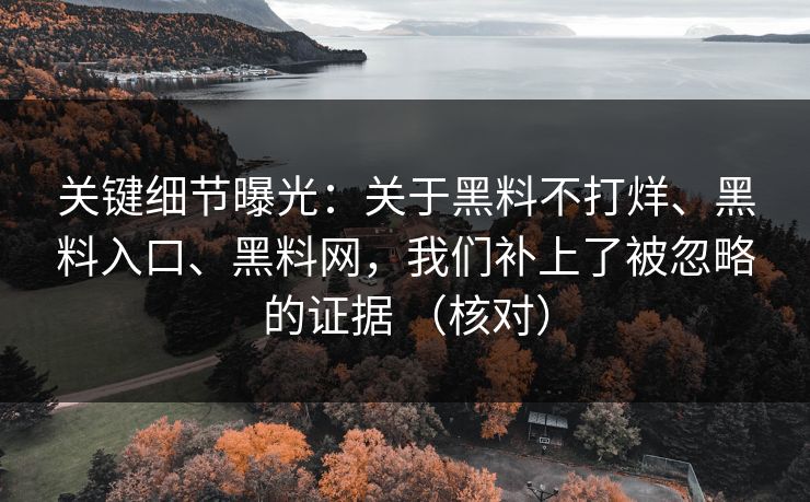 关键细节曝光：关于黑料不打烊、黑料入口、黑料网，我们补上了被忽略的证据 （核对）