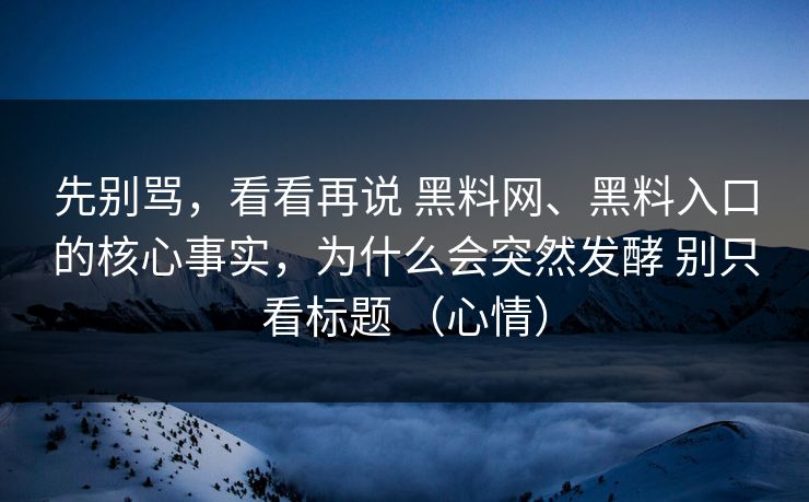 先别骂，看看再说 黑料网、黑料入口的核心事实，为什么会突然发酵 别只看标题 （心情）