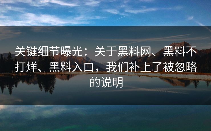 关键细节曝光：关于黑料网、黑料不打烊、黑料入口，我们补上了被忽略的说明