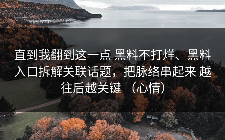 直到我翻到这一点 黑料不打烊、黑料入口拆解关联话题，把脉络串起来 越往后越关键 （心情）