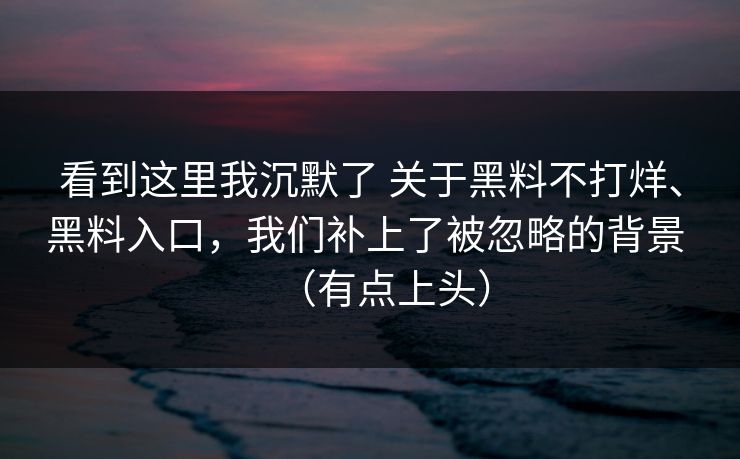 看到这里我沉默了 关于黑料不打烊、黑料入口，我们补上了被忽略的背景 （有点上头）