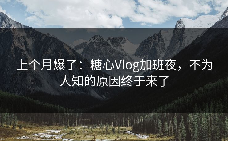上个月爆了：糖心Vlog加班夜，不为人知的原因终于来了