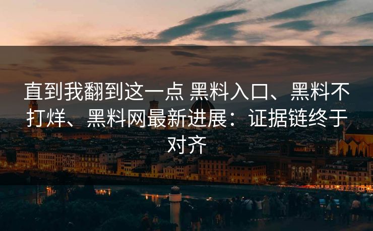 直到我翻到这一点 黑料入口、黑料不打烊、黑料网最新进展：证据链终于对齐