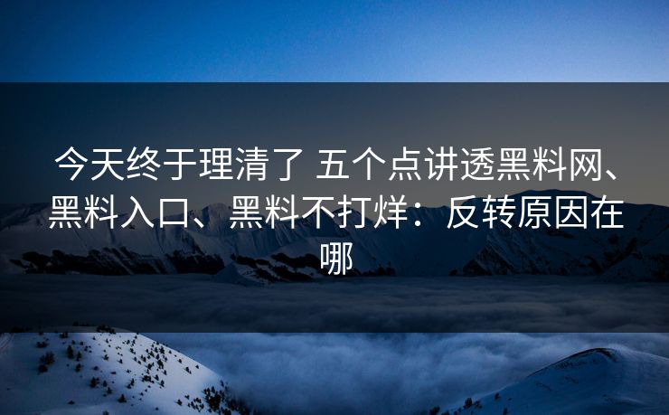 今天终于理清了 五个点讲透黑料网、黑料入口、黑料不打烊：反转原因在哪
